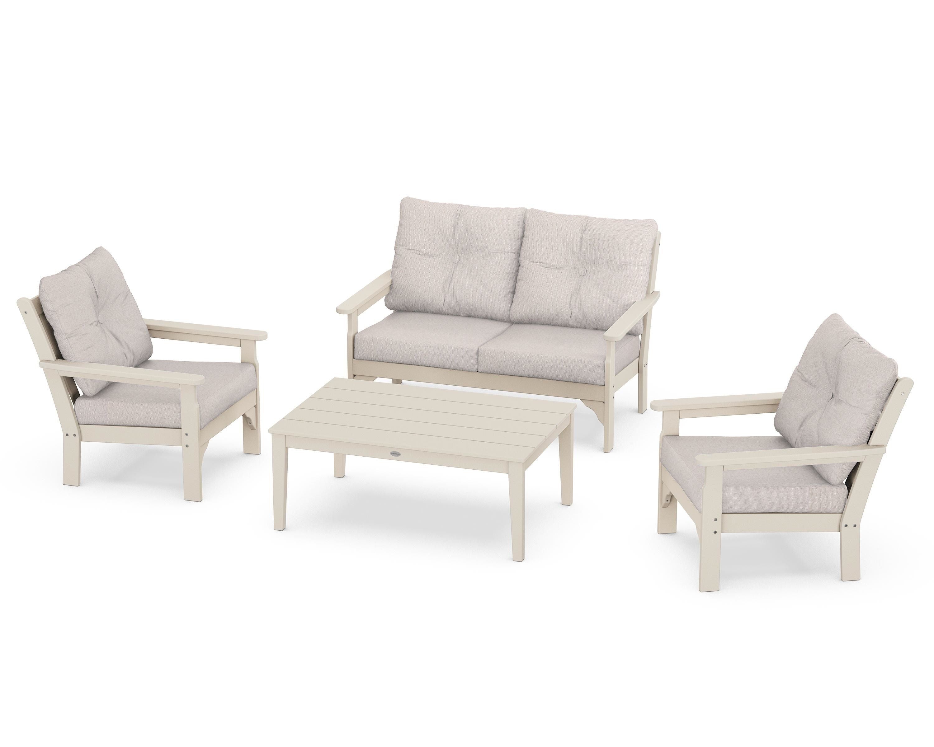 POLYWOOD® Vineyard 4-Piece Deep Seating Set in Sand / Dune Burlap