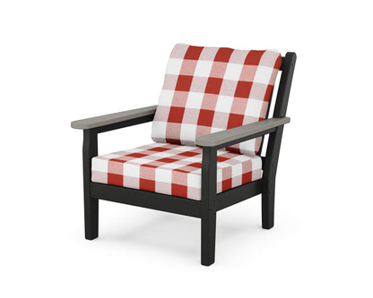 POLYWOOD® Chippendale Deep Seating Chair in Black / Driftwood / Buffalo Plaid Crimson