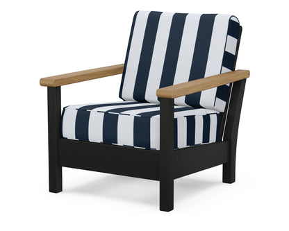 POLYWOOD® Harbour Deep Seating Chair in Black / Natural / Cabana Stripe Marine Indigo