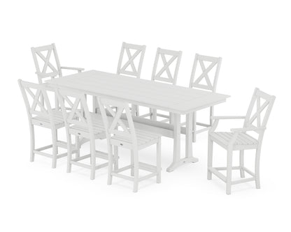 POLYWOOD® Braxton 9-Piece Farmhouse Counter Set with Trestle Legs in White