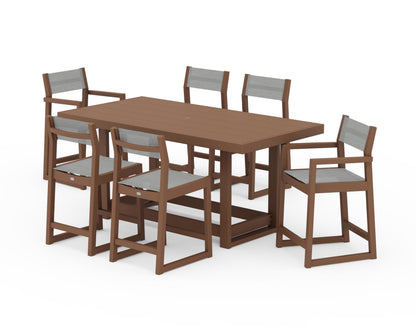 POLYWOOD® EDGE Sling 7-Piece Counter Table Set in Teak / Metallic Sling
