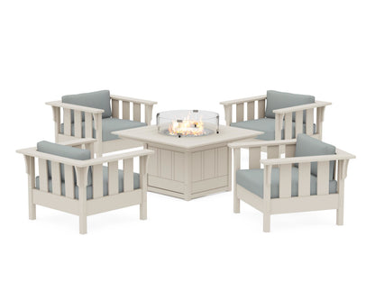 Martha Stewart by POLYWOOD® Acadia 5-Piece Deep Seating Set with Fire Pit Table in Sand / Spa