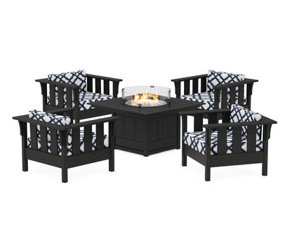 Martha Stewart by POLYWOOD® Acadia 5-Piece Deep Seating Set with Fire Pit Table in Black / Trellis Marine Indigo