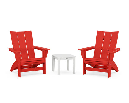 POLYWOOD® 3-Piece Modern Grand Adirondack Set in Sunset Red / White