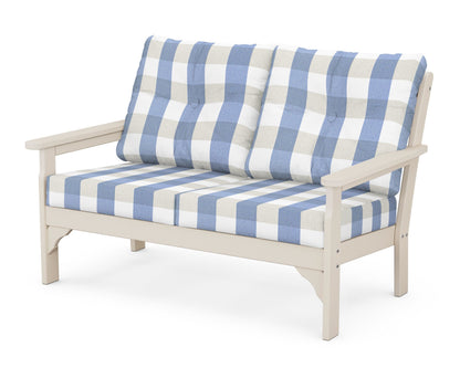POLYWOOD® Vineyard Deep Seating Loveseat in Sand / Buffalo Plaid Sky Blue