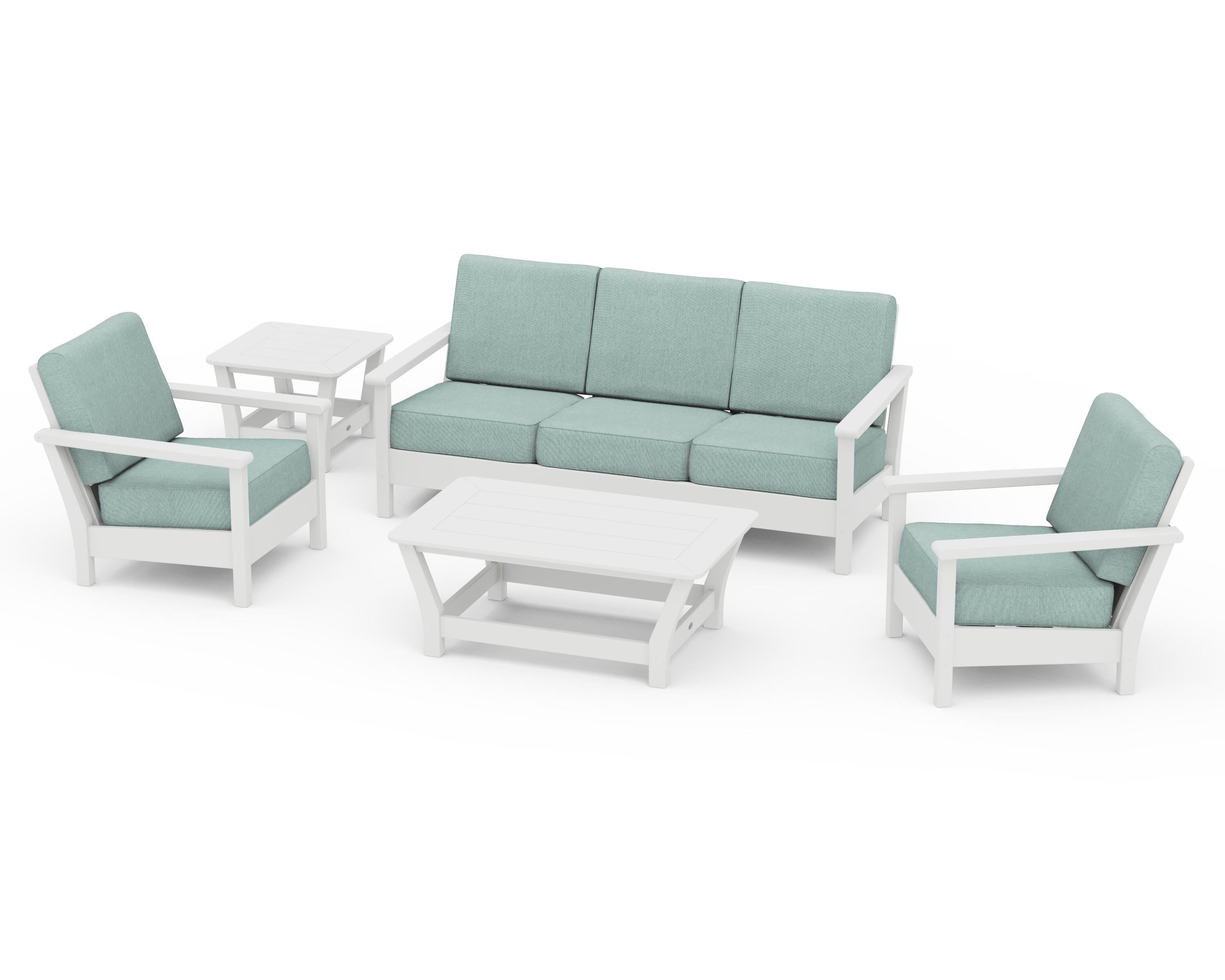 POLYWOOD® Harbour 5-Piece Deep Seating Set in White / Glacier Spa
