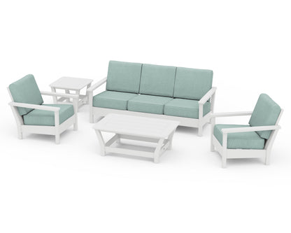 POLYWOOD® Harbour 5-Piece Deep Seating Set in White / Glacier Spa