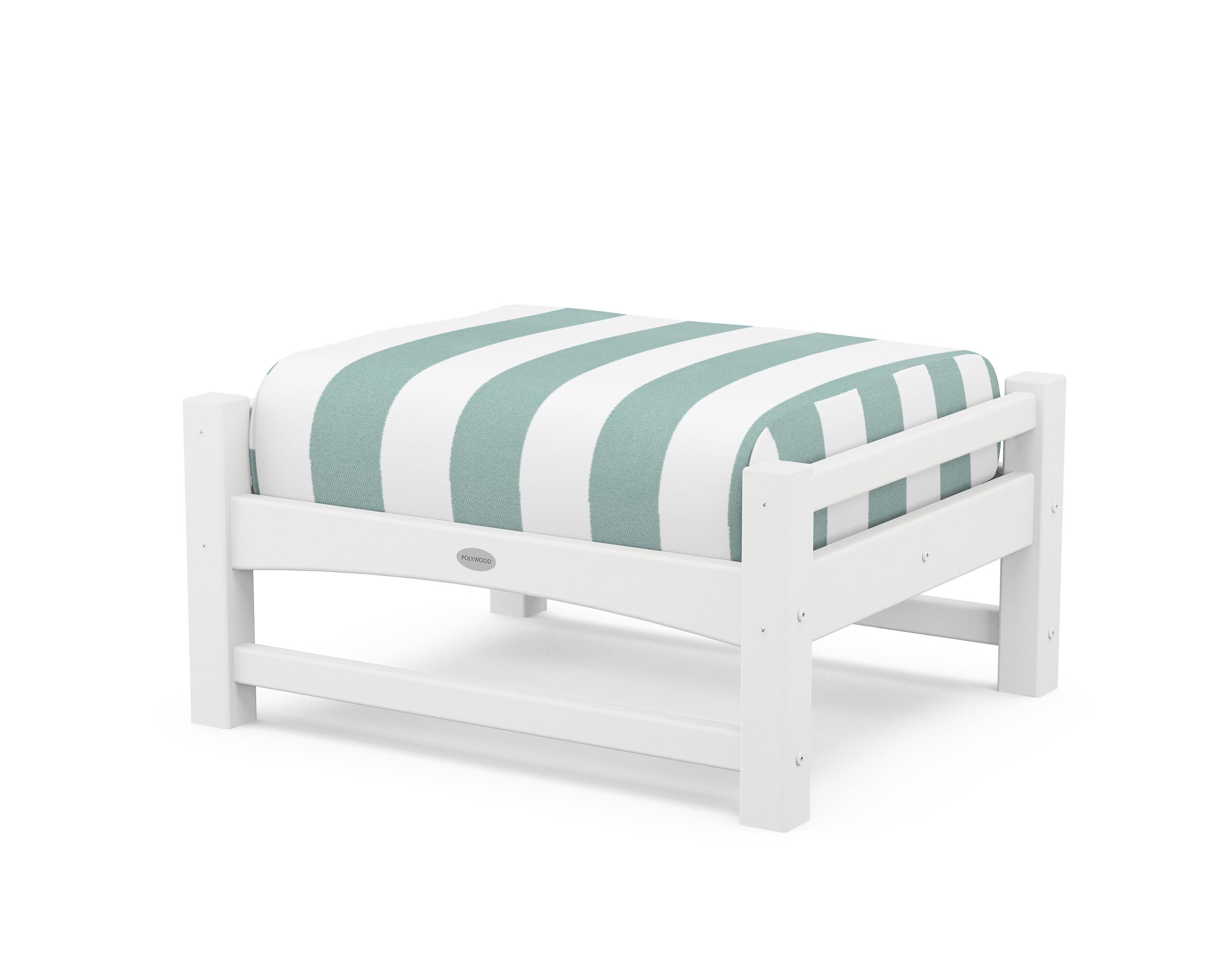 POLYWOOD® Club Ottoman in White / Cabana Stripe Glacier Spa