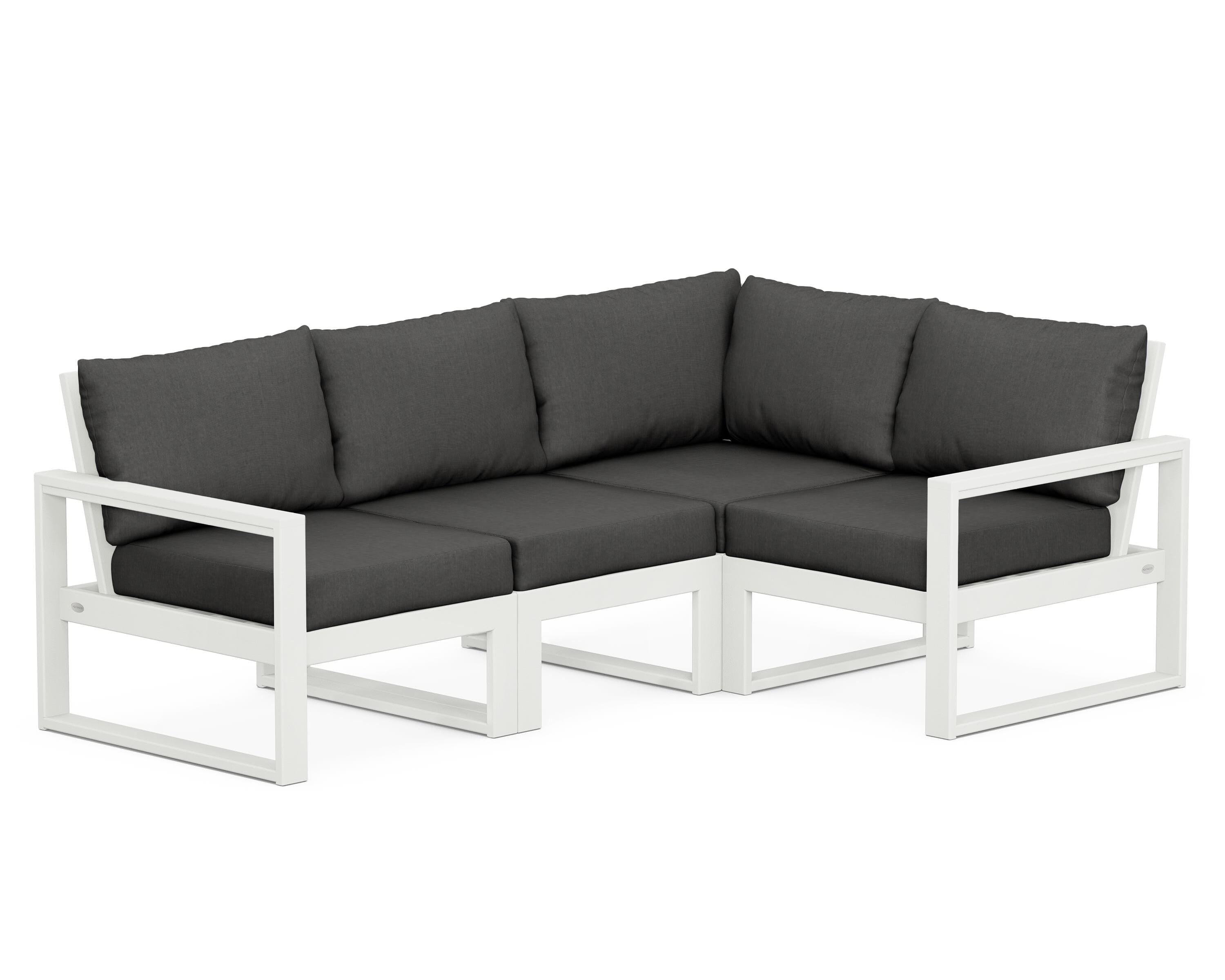 POLYWOOD® EDGE 4-Piece Modular Deep Seating Set in Vintage White / Spectrum Carbon