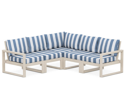POLYWOOD® EDGE 5-Piece Modular Deep Seating Set in Sand / Cabana Stripe Sky Blue