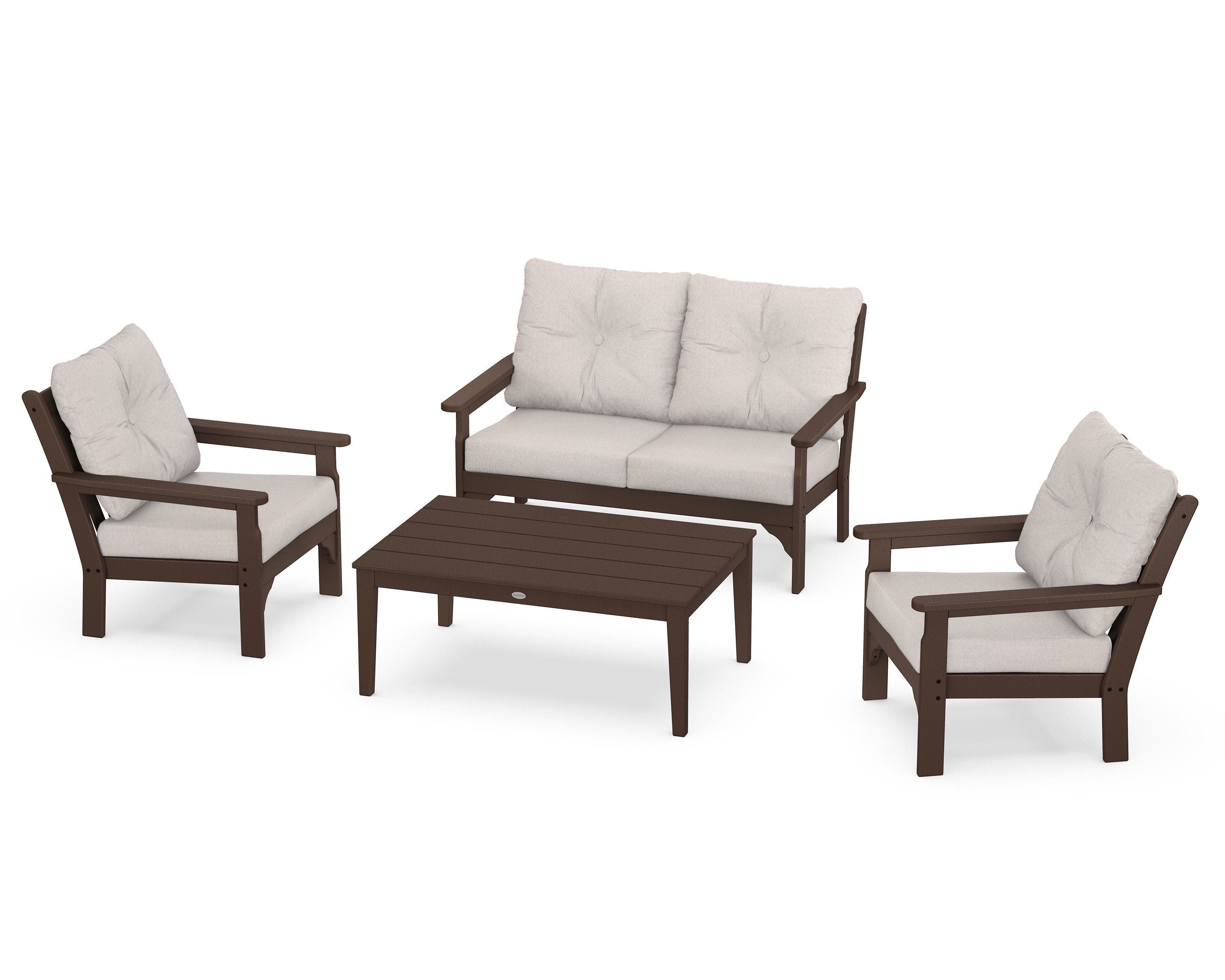 POLYWOOD® Vineyard 4-Piece Deep Seating Set in Mahogany / Dune Burlap
