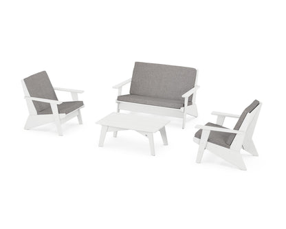 POLYWOOD® Riviera Modern Lounge 4-Piece Set in White / Grey Mist