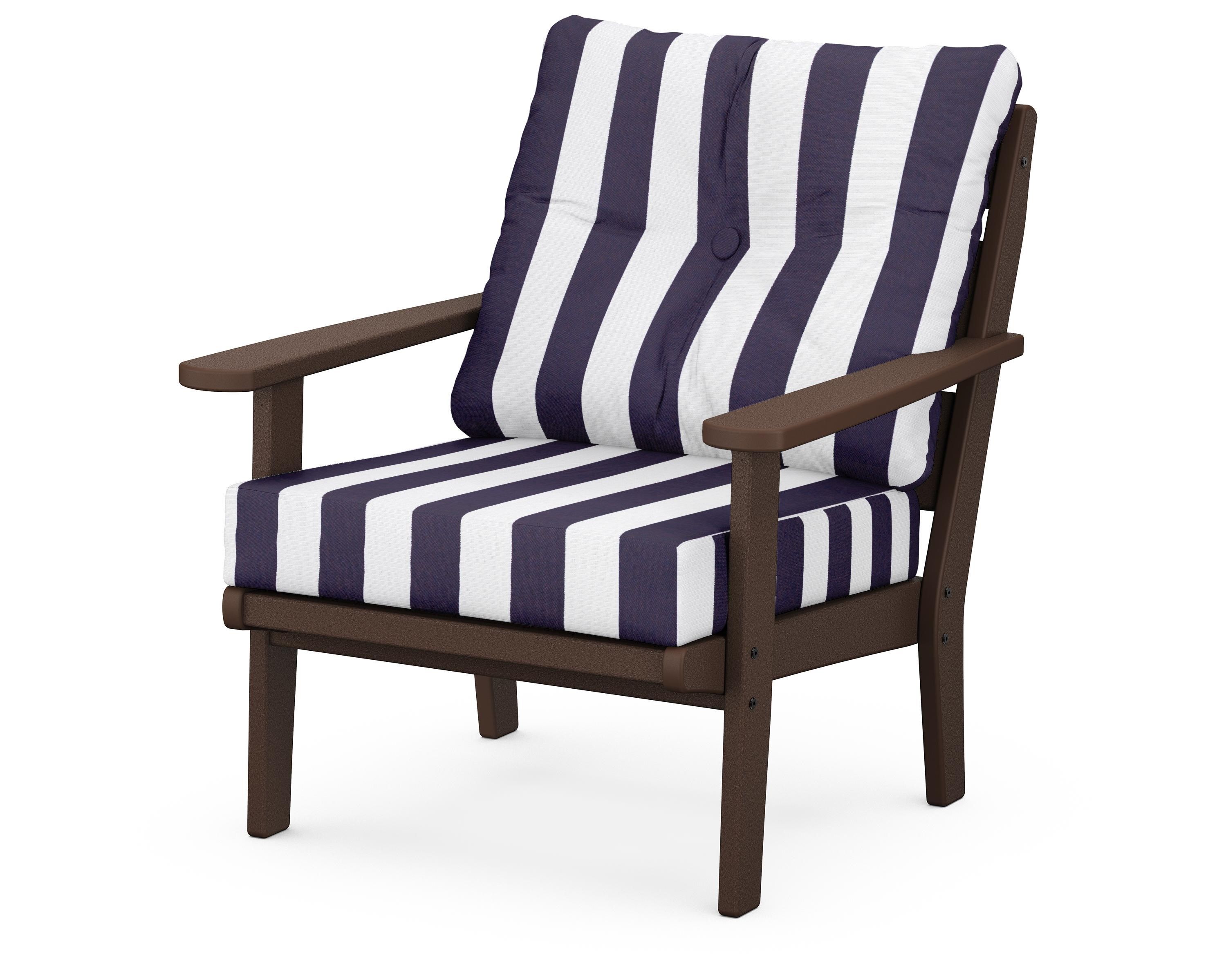 POLYWOOD® Lakeside Deep Seating Chair in Mahogany / Cabana Stripe Navy