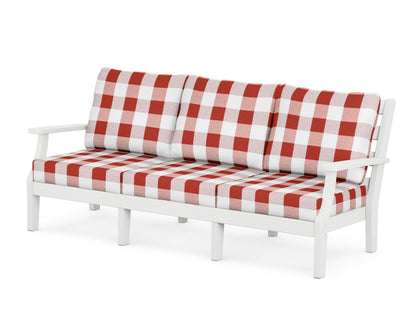 POLYWOOD® Chesapeake Deep Seating Sofa in White / Buffalo Plaid Crimson
