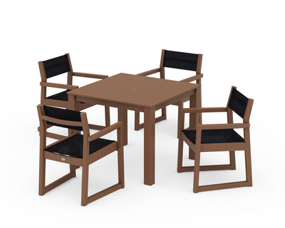 POLYWOOD® EDGE Sling Arm Chair 5-Piece Parsons Dining Set in Teak / Black Sling