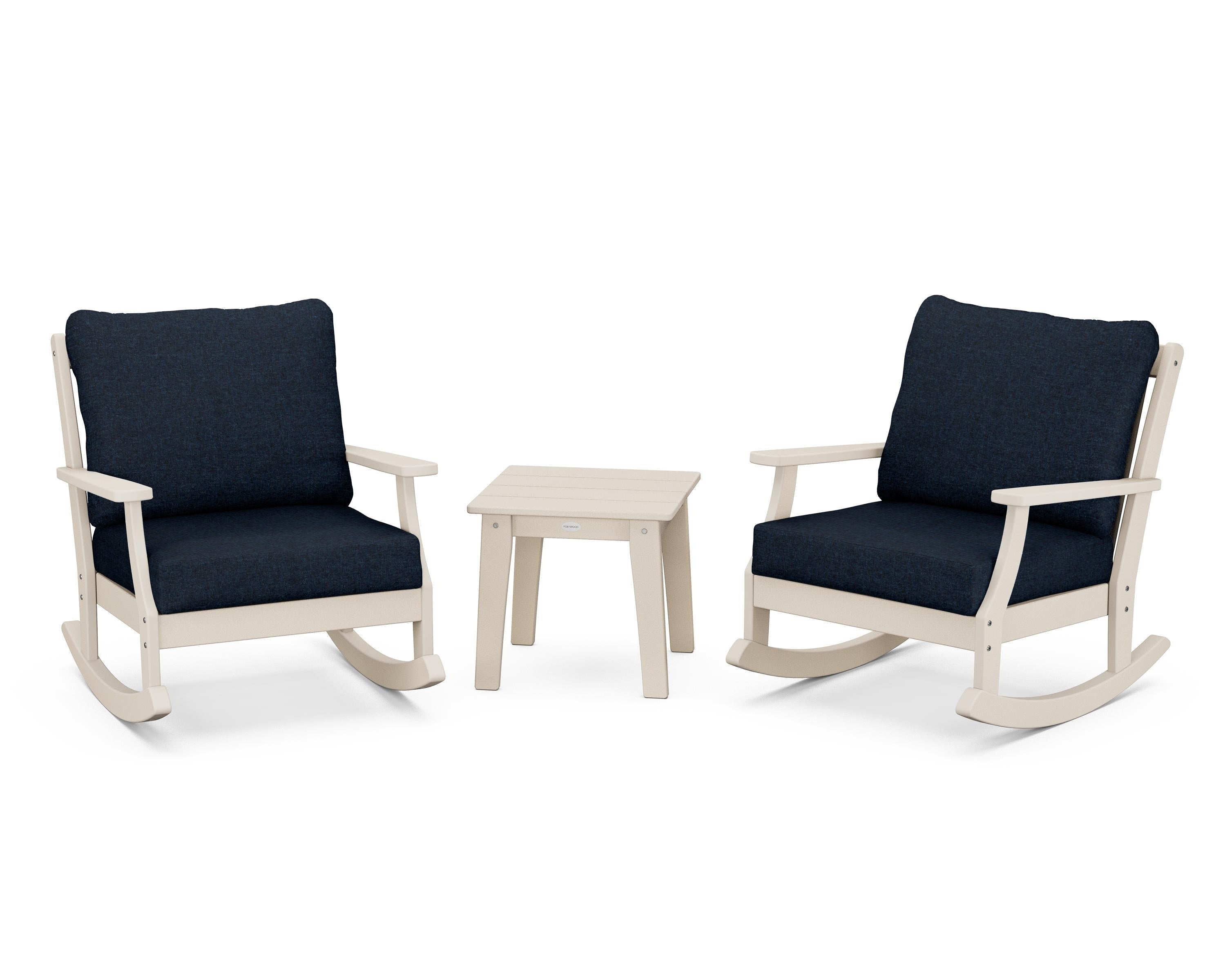 POLYWOOD® Braxton 3-Piece Deep Seating Rocker Set in Sand / Marine Indigo