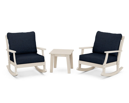 POLYWOOD® Braxton 3-Piece Deep Seating Rocker Set in Sand / Marine Indigo