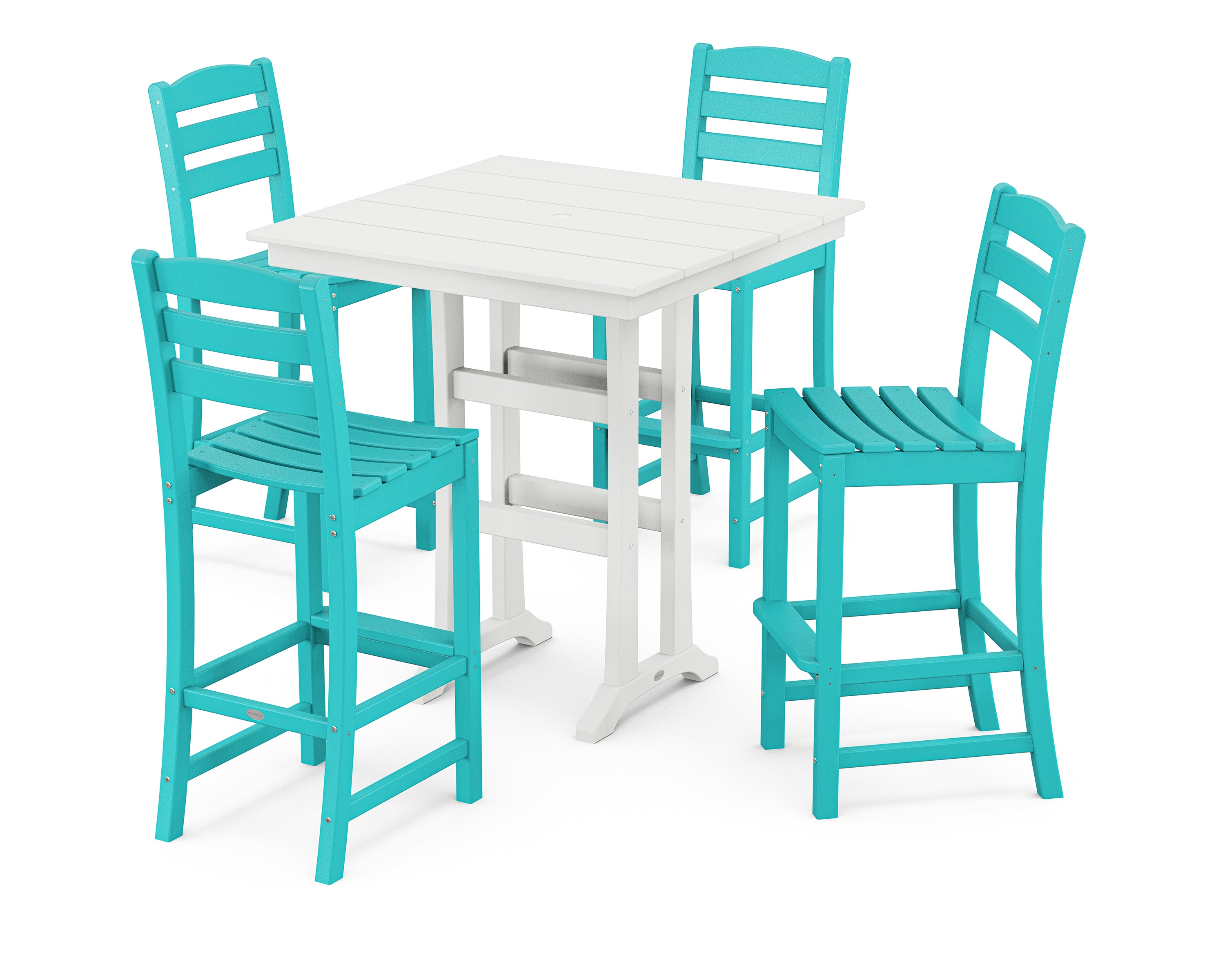 POLYWOOD® La Casa Café 5-Piece Farmhouse Trestle Bar Set in Aruba / White