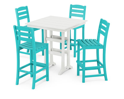 POLYWOOD® La Casa Café 5-Piece Farmhouse Trestle Bar Set in Aruba / White