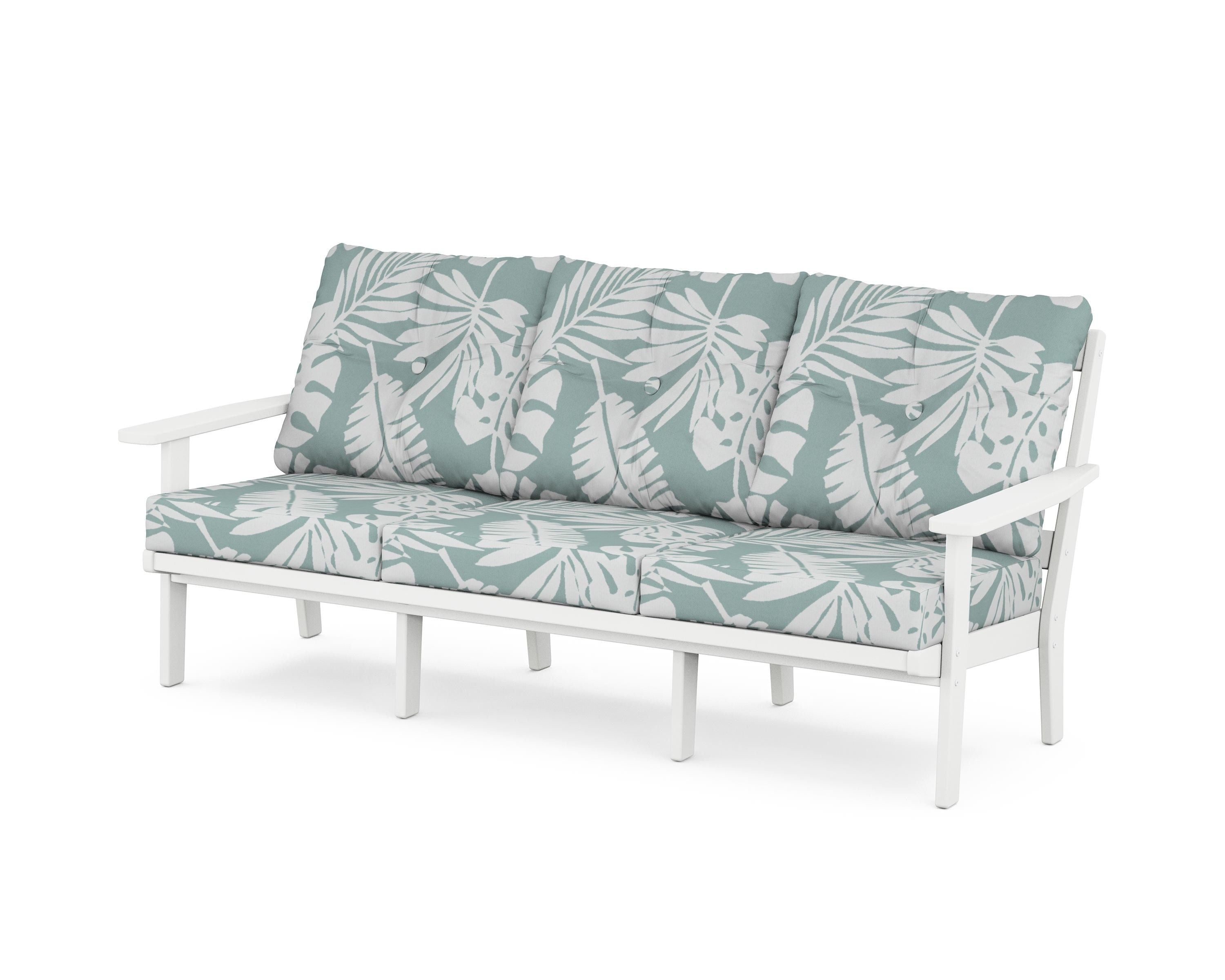 POLYWOOD® Prairie Deep Seating Sofa in White / Leaf Glacier Spa