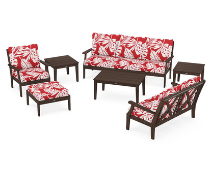 POLYWOOD® Braxton 7-Piece Deep Seating Set in Mahogany / Leaf Crimson