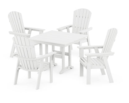 POLYWOOD® Nautical Curveback Adirondack 5-Piece Farmhouse Dining Set in White