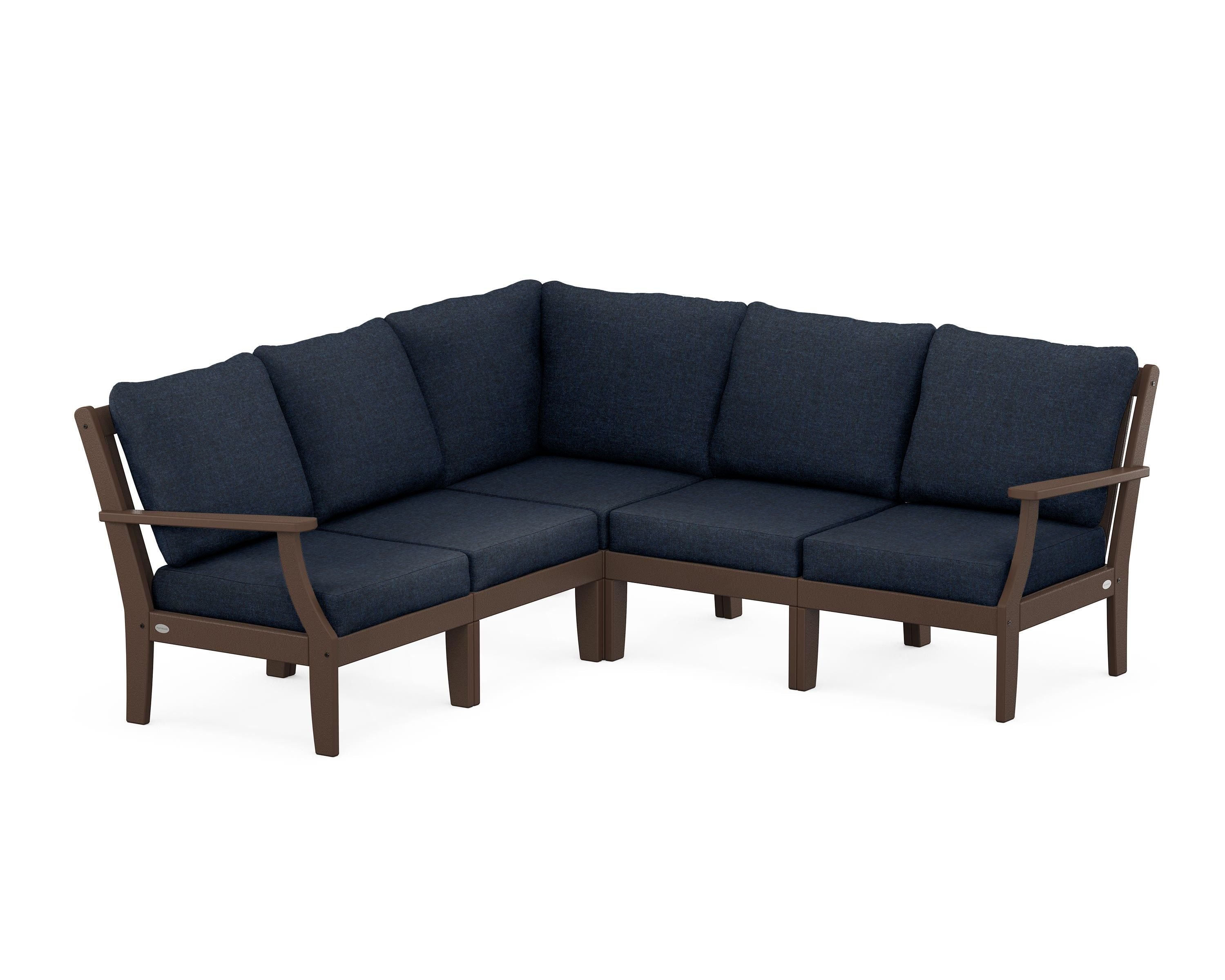 POLYWOOD® Braxton Modular 5-Piece Deep Seating Set in Mahogany / Marine Indigo