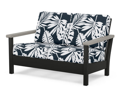 POLYWOOD® Harbour Deep Seating Loveseat in Black / Driftwood / Leaf Marine Indigo