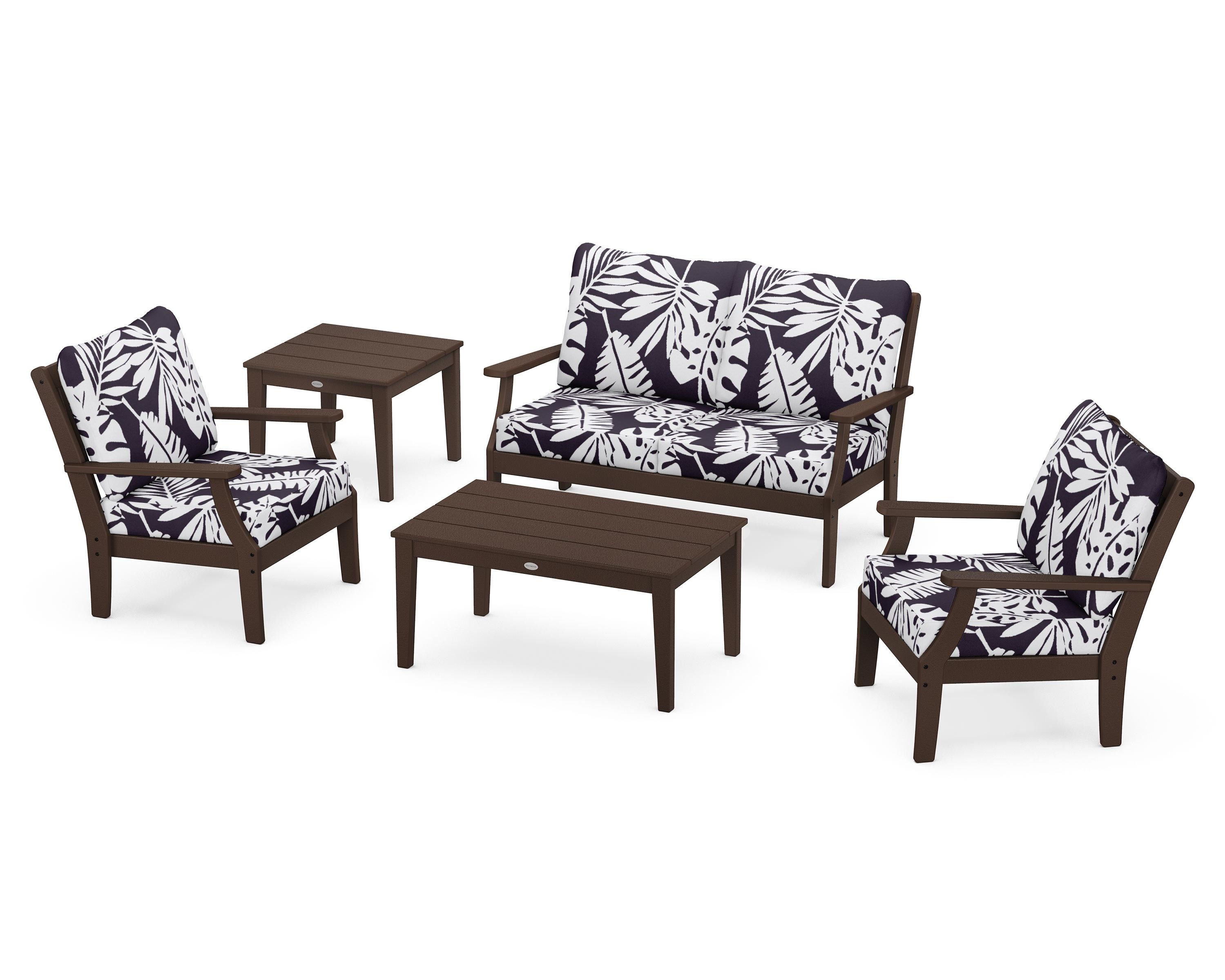 POLYWOOD® Braxton 5-Piece Deep Seating Set in Mahogany / Leaf Navy