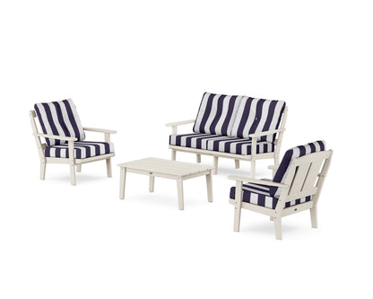 POLYWOOD® Mission 4-Piece Deep Seating Set with Loveseat in Sand / Cabana Stripe Navy