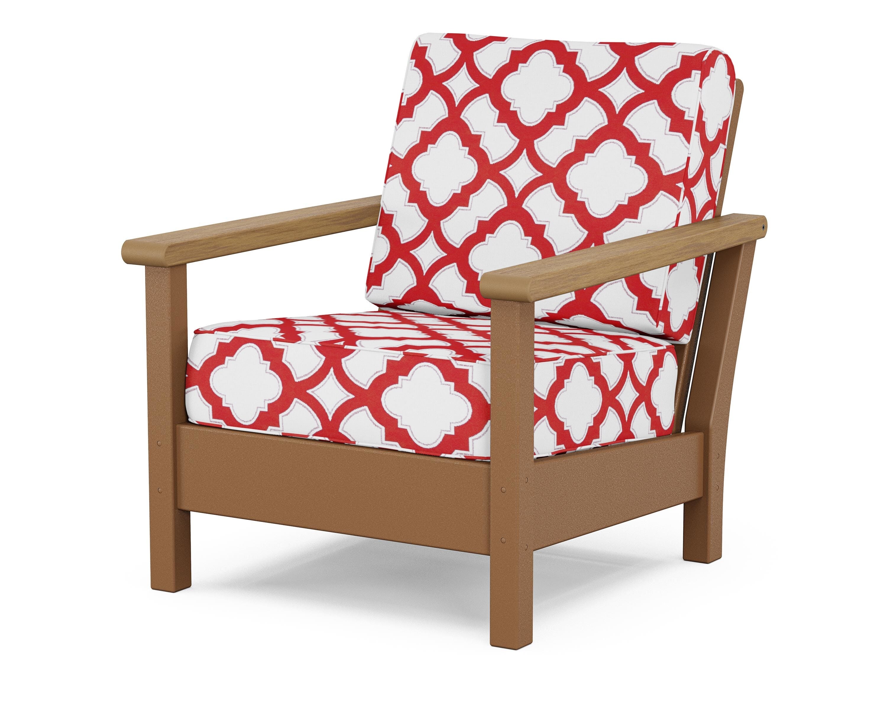 POLYWOOD® Harbour Deep Seating Chair in Teak / Natural / Trellis Crimson