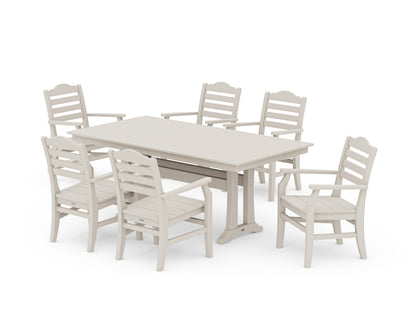 POLYWOOD® Savannah Arm Chair 7-Piece Farmhouse Dining Set with Trestle Legs in Sand