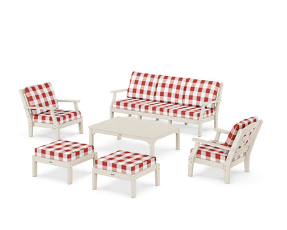 Martha Stewart by POLYWOOD® Chinoiserie 6-Piece Lounge Sofa Set in Sand / Buffalo Plaid Crimson