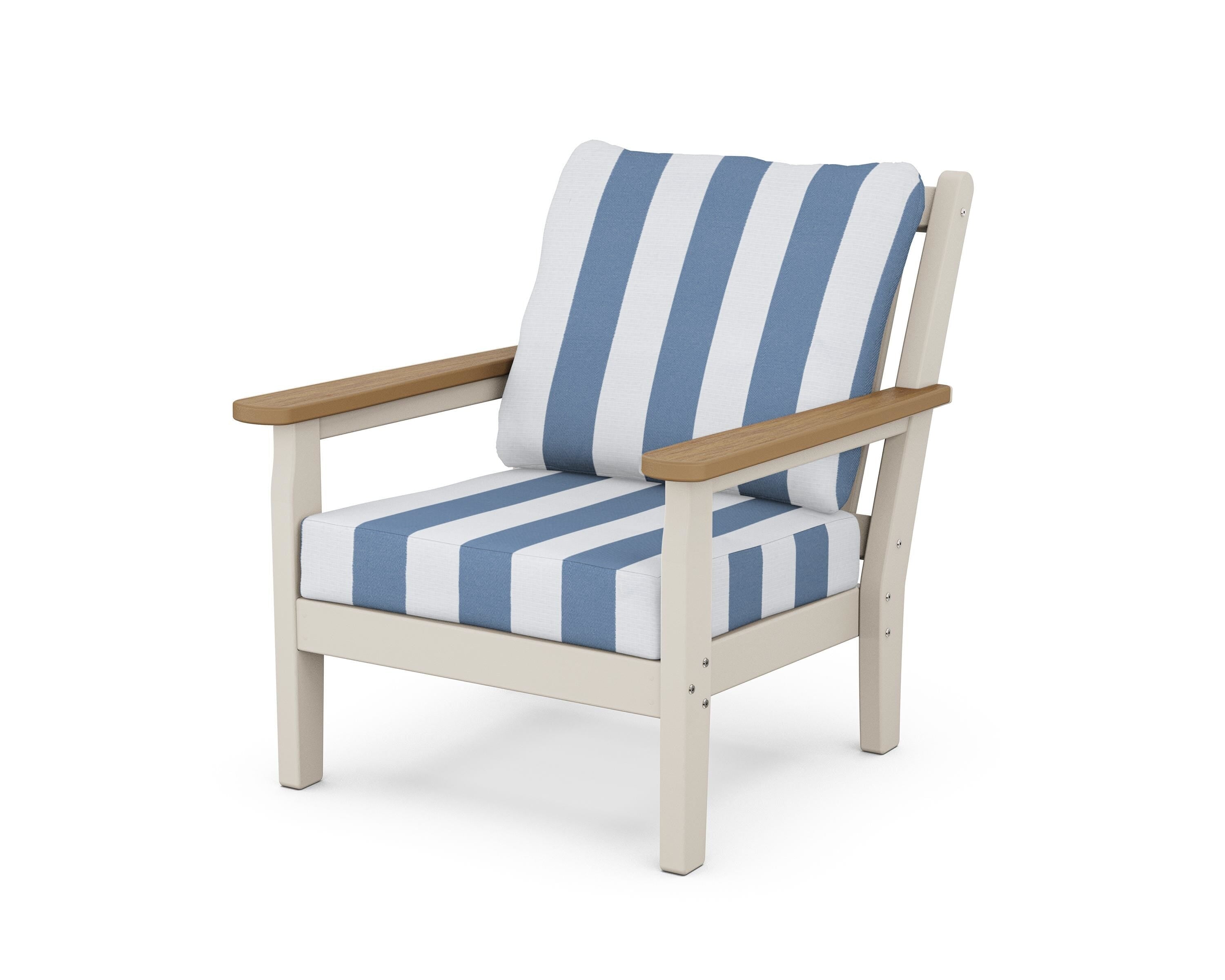 POLYWOOD® Chippendale Deep Seating Chair in Sand / Natural / Cabana Stripe Sky Blue