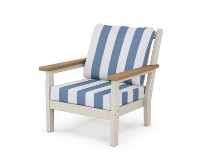 POLYWOOD® Chippendale Deep Seating Chair in Sand / Natural / Cabana Stripe Sky Blue