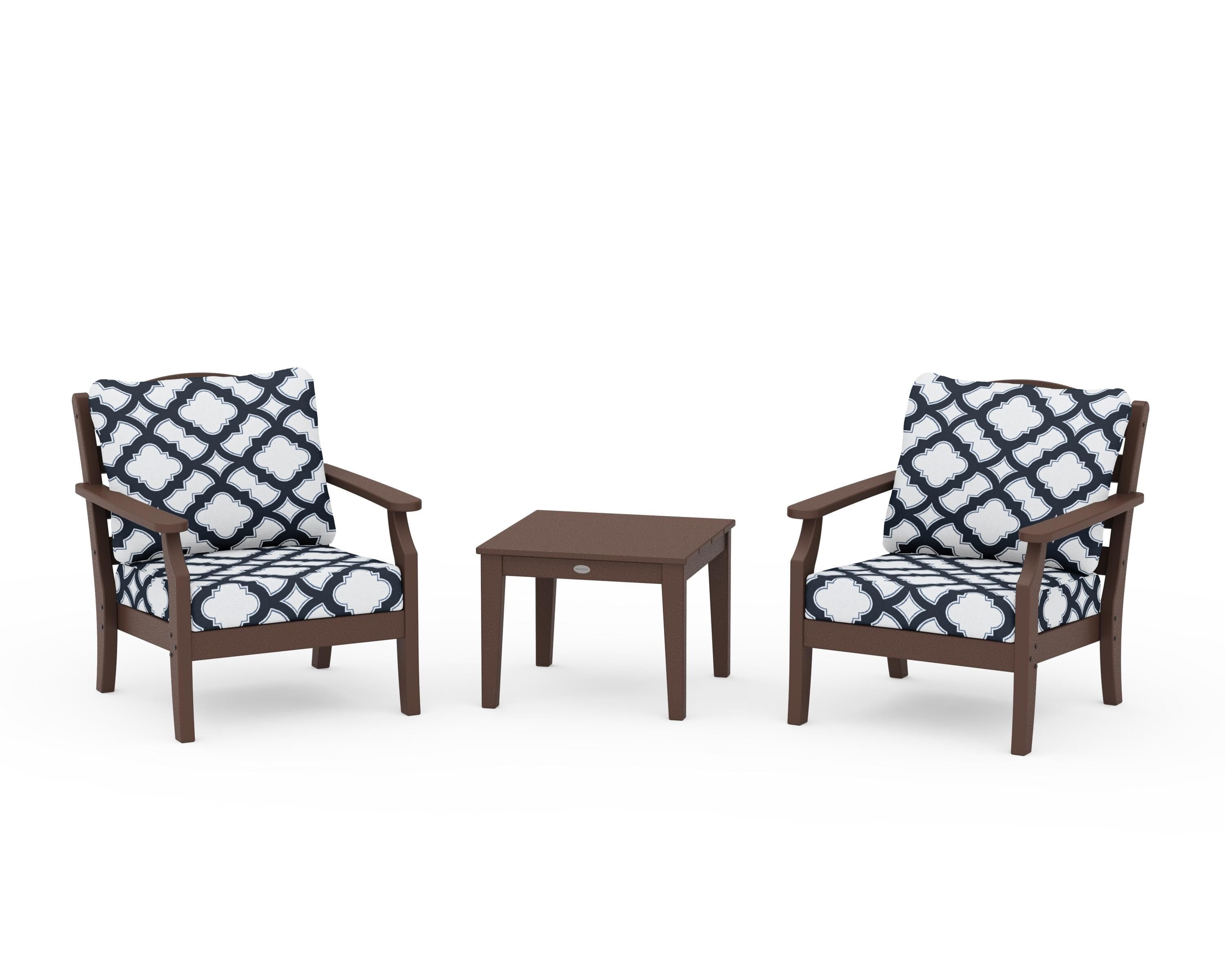 Draper James™ by  POLYWOOD® Savannah 3-Piece Deep Seating Set in Mahogany / Trellis Marine Indigo