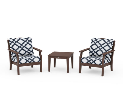 Draper James™ by  POLYWOOD® Savannah 3-Piece Deep Seating Set in Mahogany / Trellis Marine Indigo