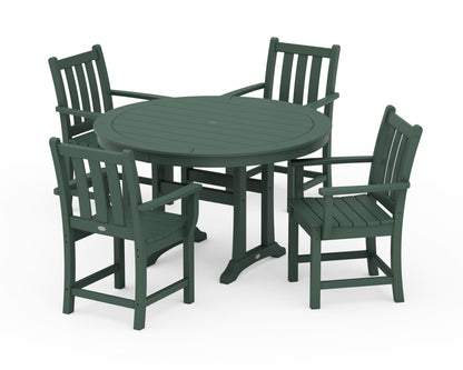 POLYWOOD® Traditional Garden 5-Piece Round Dining Set with Trestle Legs in Green
