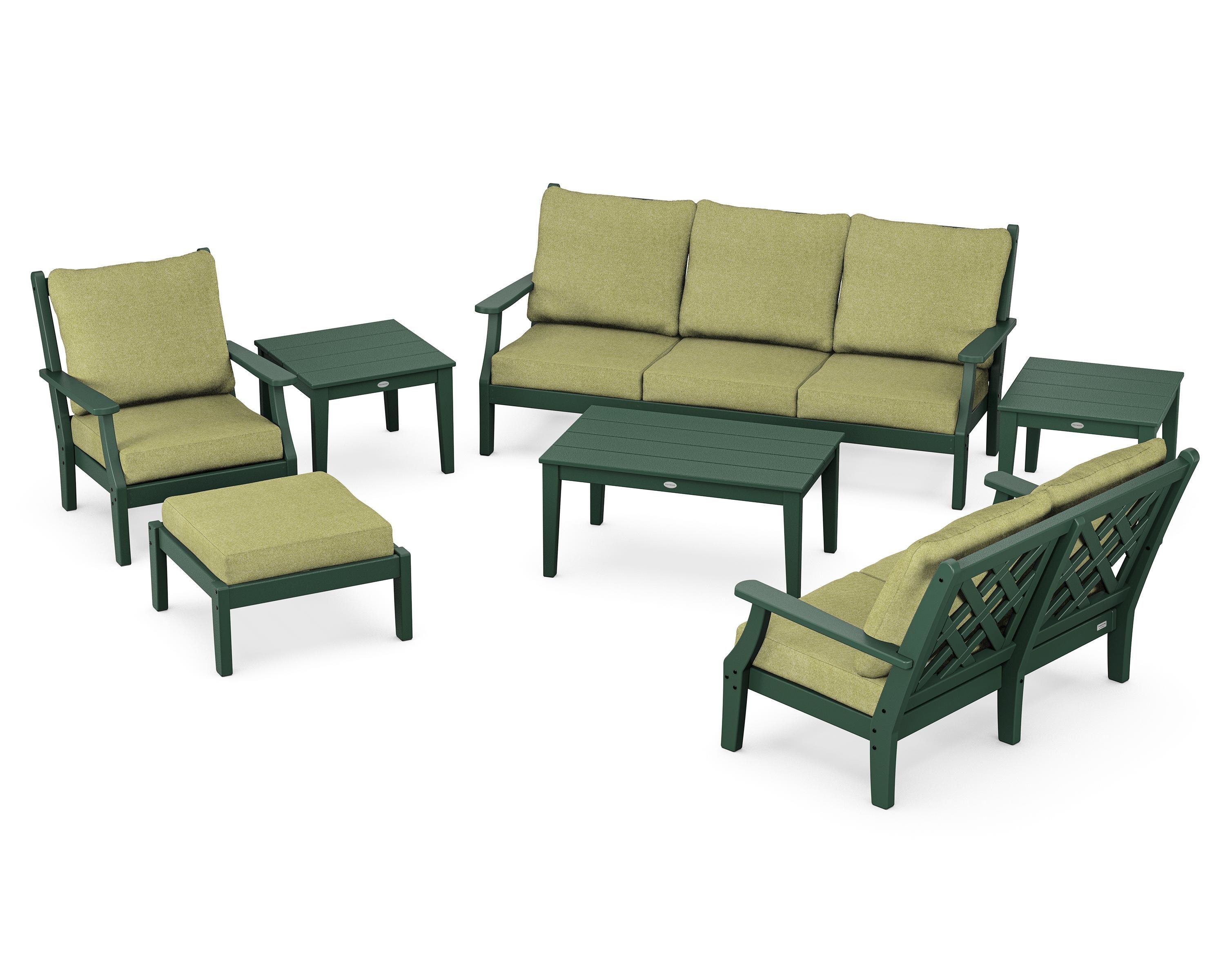 Country Living Wovendale 7-Piece Deep Seating Set in Green / Chartreuse Boucle