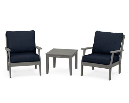 POLYWOOD® Braxton 3-Piece Deep Seating Set in Slate Grey / Marine Indigo