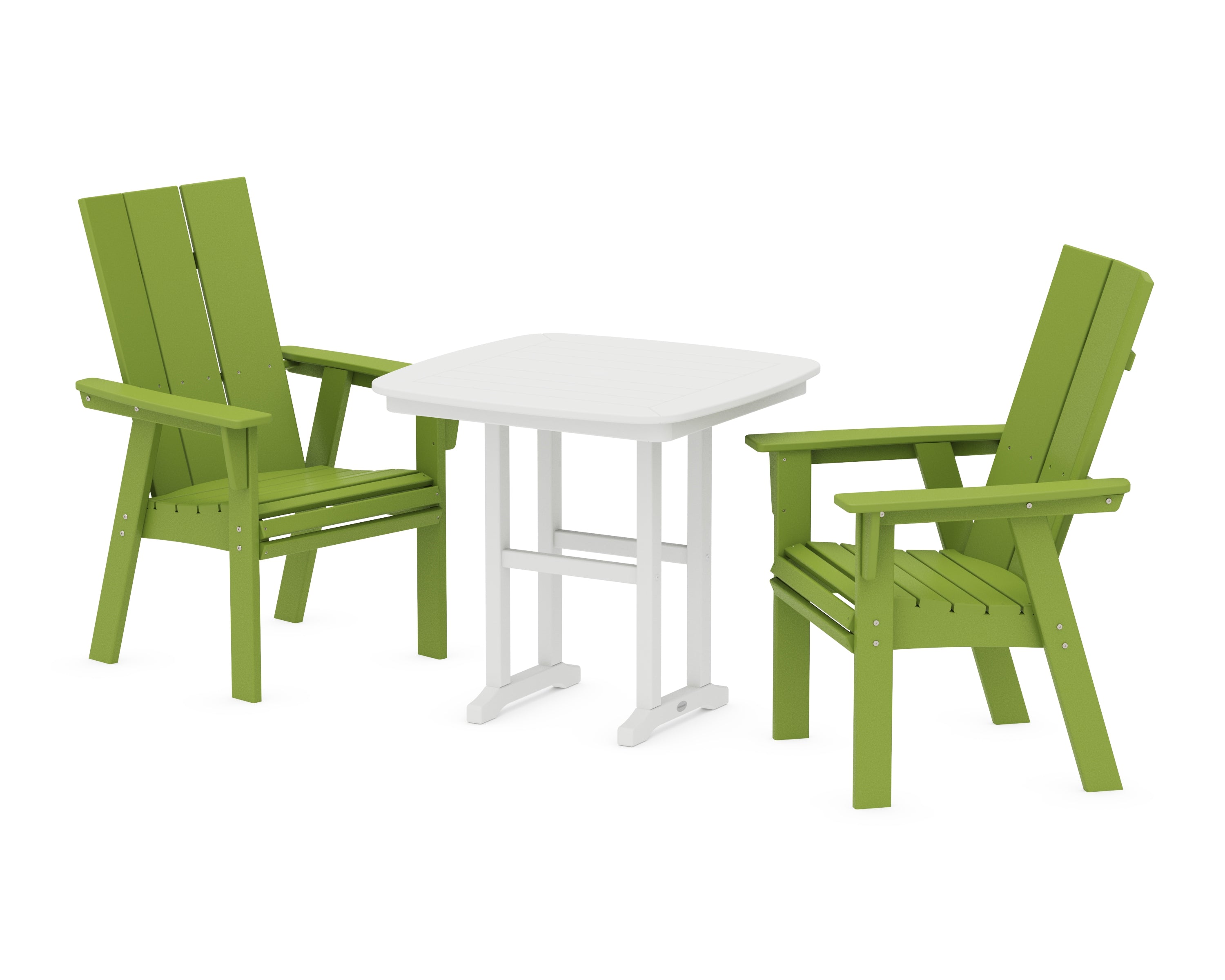 POLYWOOD® Modern Adirondack 3-Piece Dining Set in Lime / White