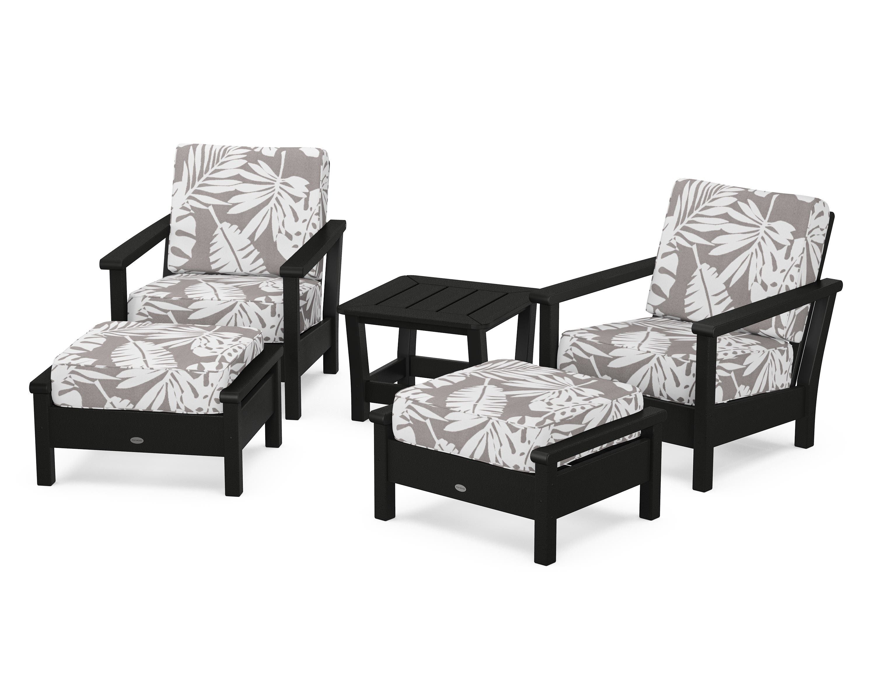 POLYWOOD® Harbour 5-Piece Deep Seating Chair Set in Black / Leaf Grey Mist
