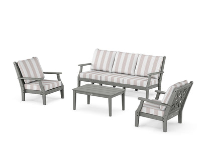 Country Living Wovendale 4-Piece Deep Seating Set with Sofa in Slate Grey / Cabana Stripe Dune Burlap