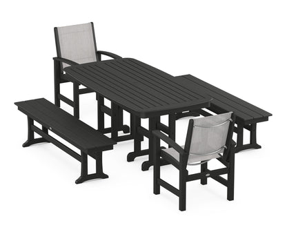 POLYWOOD® Coastal 5-Piece Dining Set in Black / Parchment Sling