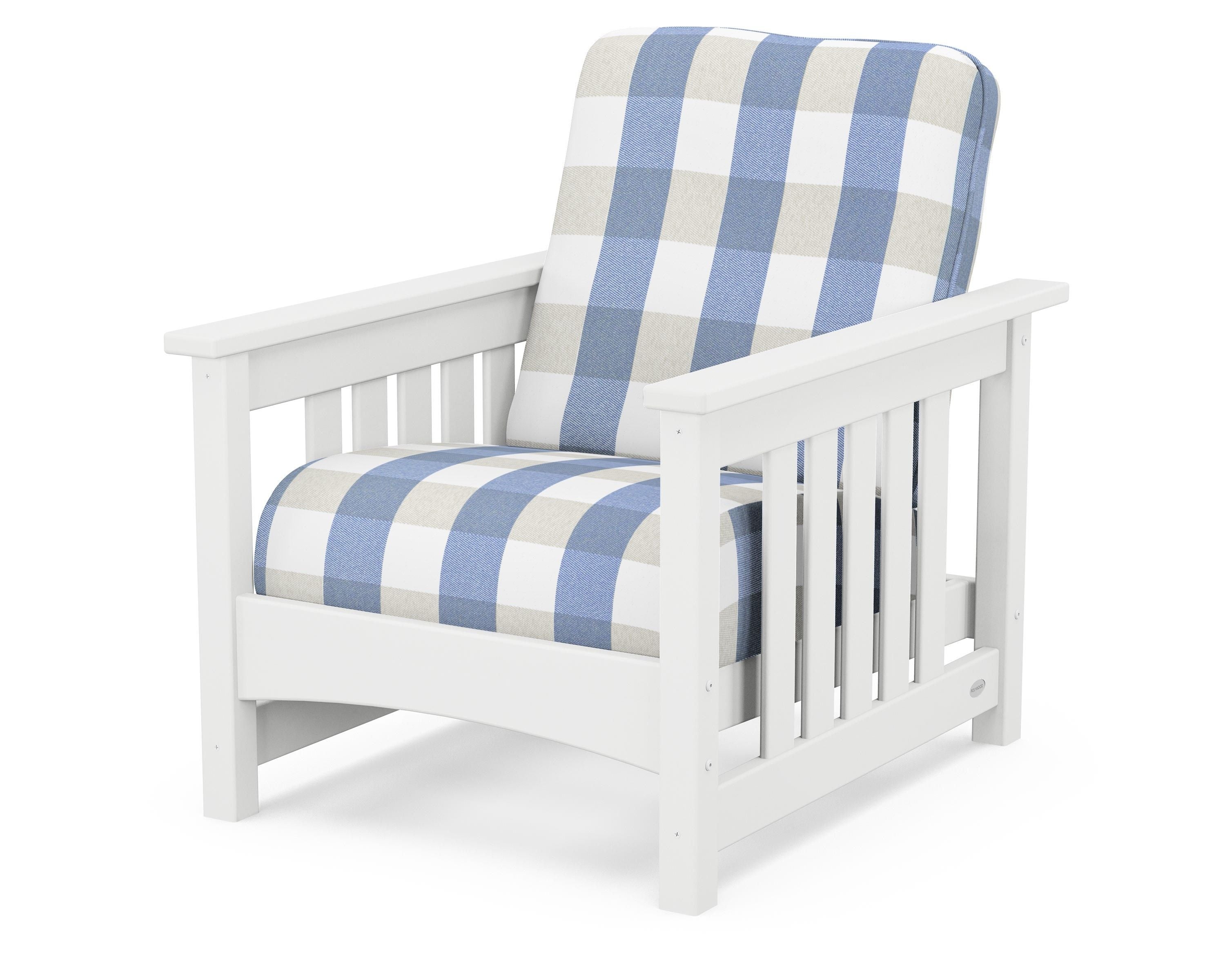 POLYWOOD® Club Mission Chair in White / Buffalo Plaid Sky Blue