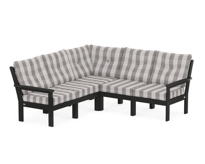 POLYWOOD® Vineyard 5-Piece Sectional in Black / Buffalo Plaid Grey Mist