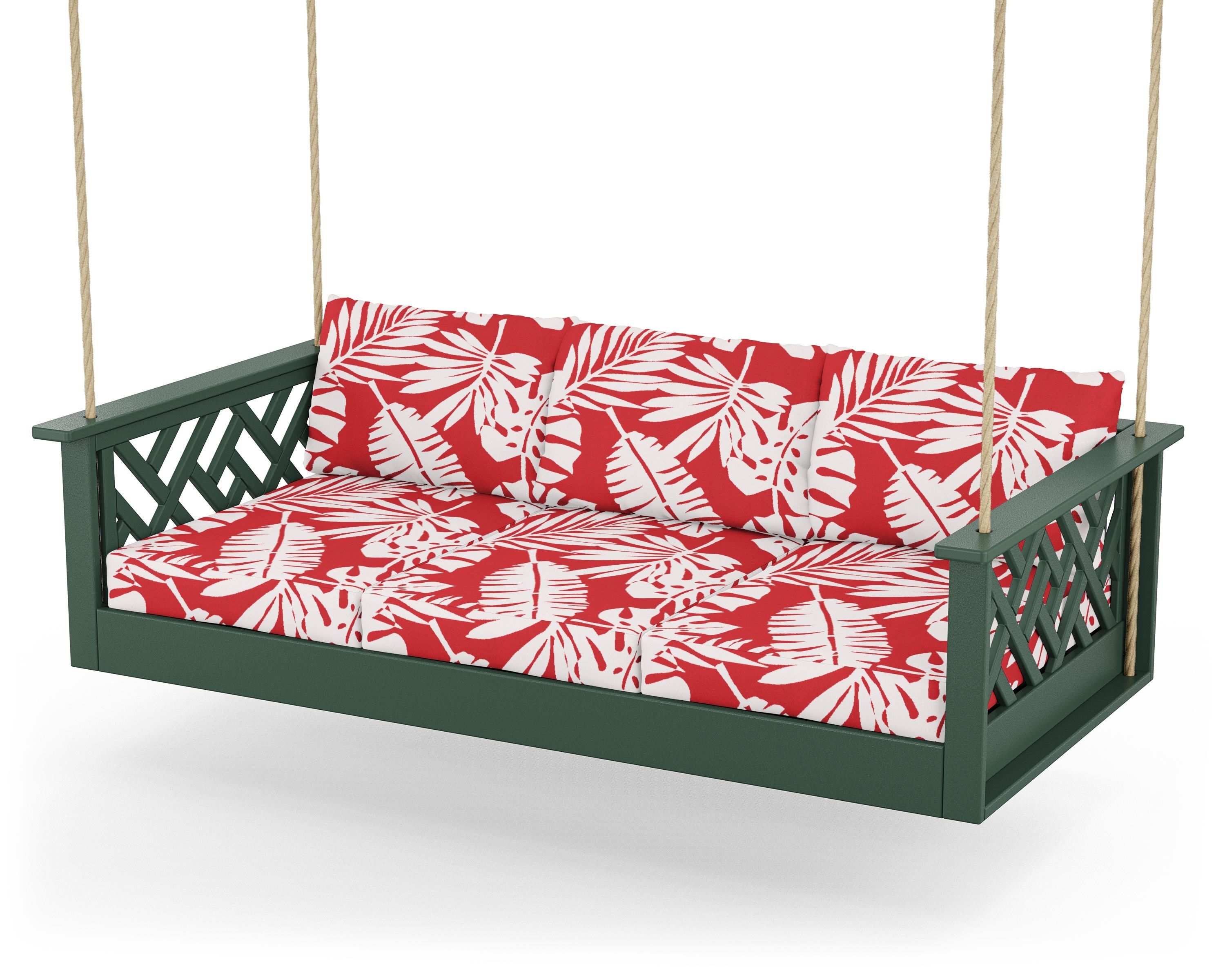 POLYWOOD® Chippendale Daybed Swing in Green / Leaf Crimson