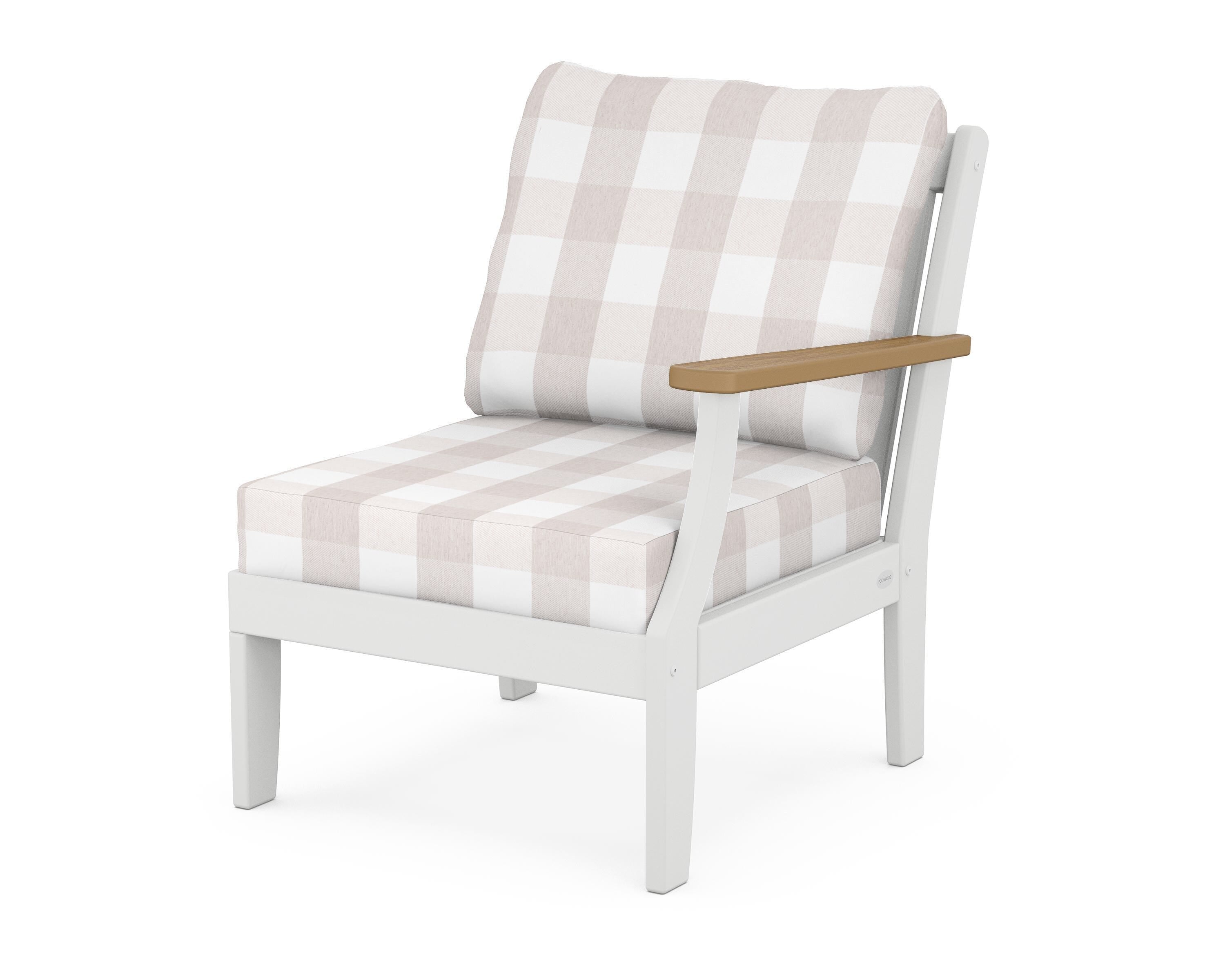 POLYWOOD® Braxton Modular Right Arm Chair in White / Natural / Buffalo Plaid Dune Burlap