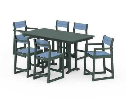 POLYWOOD® EDGE Sling 7-Piece Farmhouse Counter Set in Green / Poolside Sling