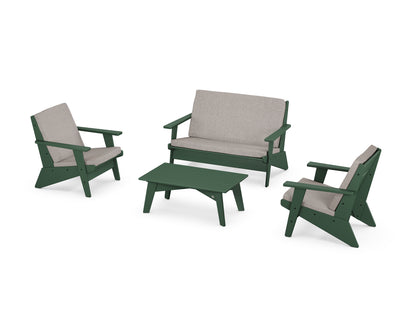 POLYWOOD® Riviera Modern Lounge 4-Piece Set in Green / Weathered Tweed